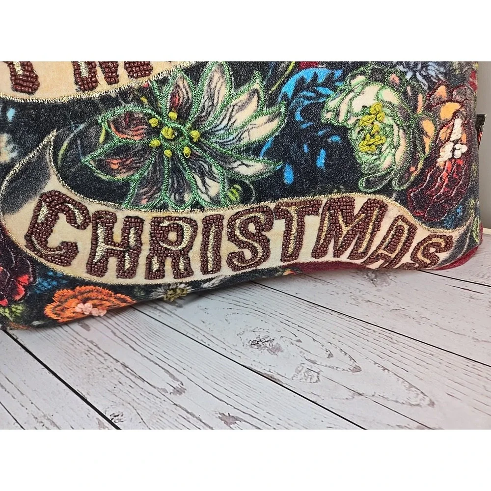 New John Derian for Target Merry Christmas Floral Pillow 2025 Embroidery‎ Beaded